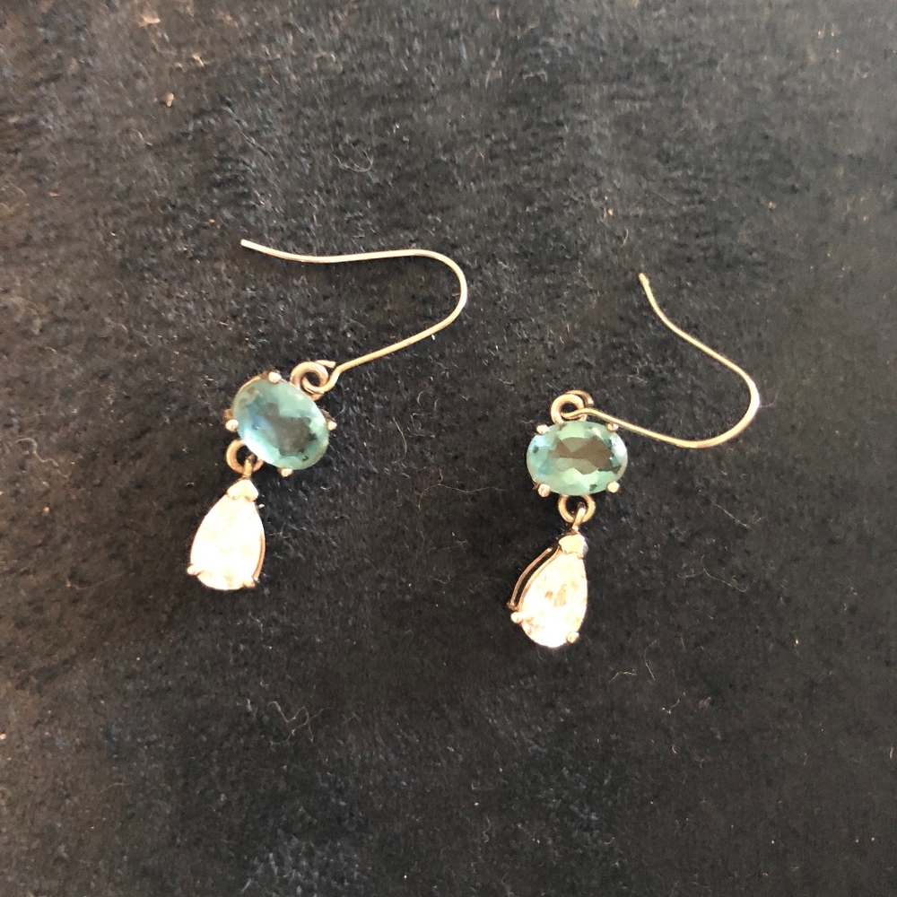 Turquoise and crystal drop earrings, silver